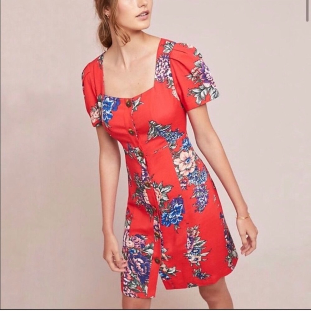 Anthropologie Maeve Caldwell Floral Dress Button